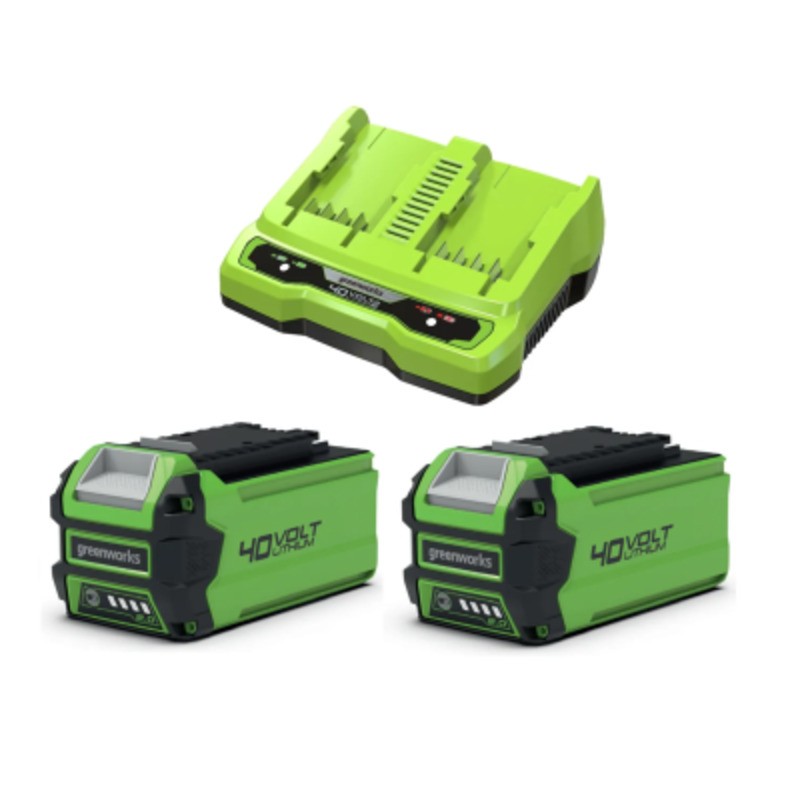 2 Аккумулятора Greenworks G40B2 40V (2 А/ч) + Зарядное устройство на 2 слота Greenworks G40UC2 40V (2 A)